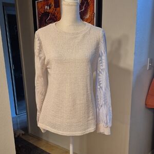 Mod Boutique Modern & Unique Off White Waffle Knit & Lace Sleeves